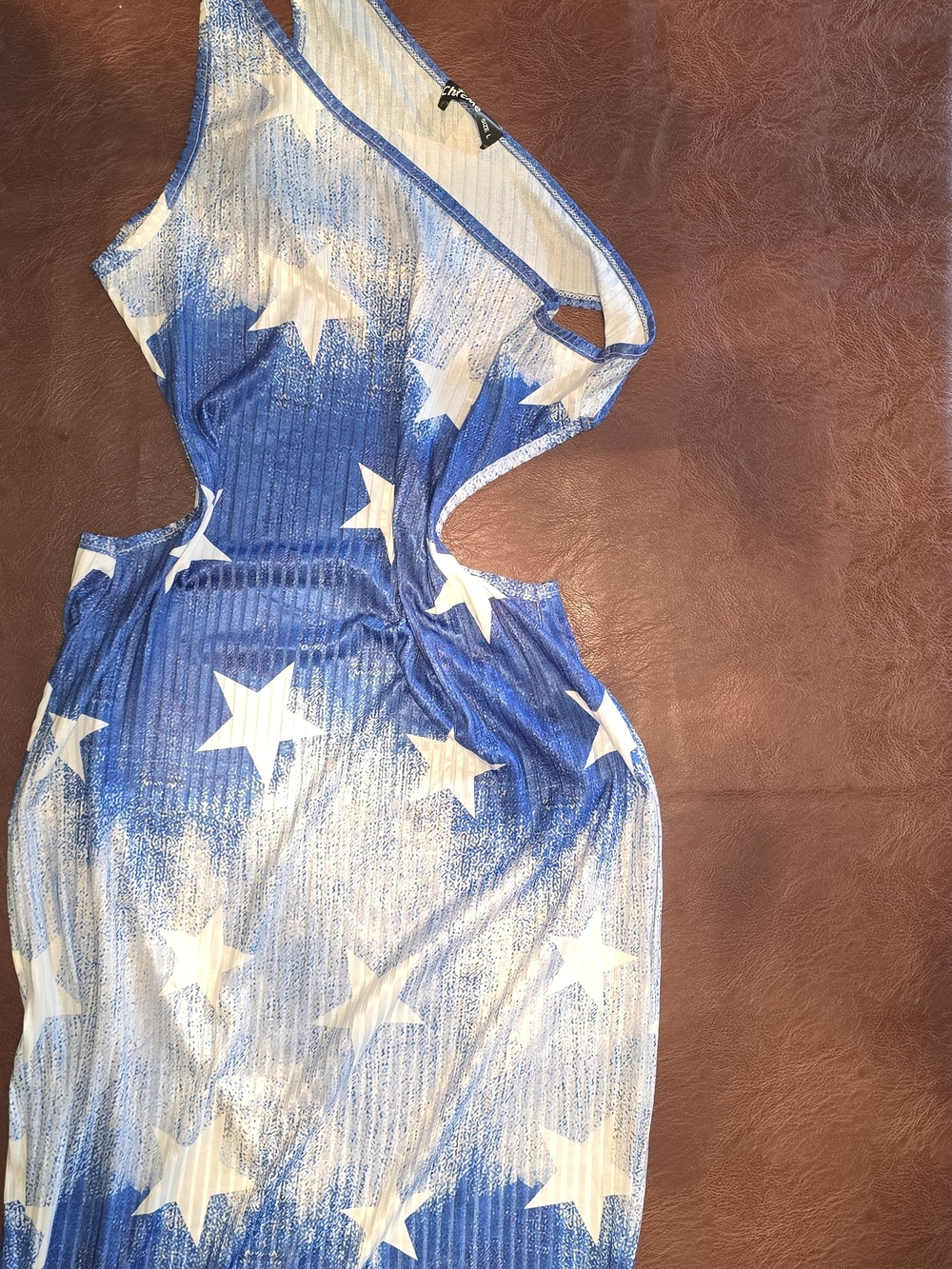 One-Shoulder Blue Star Print Cutout Dress